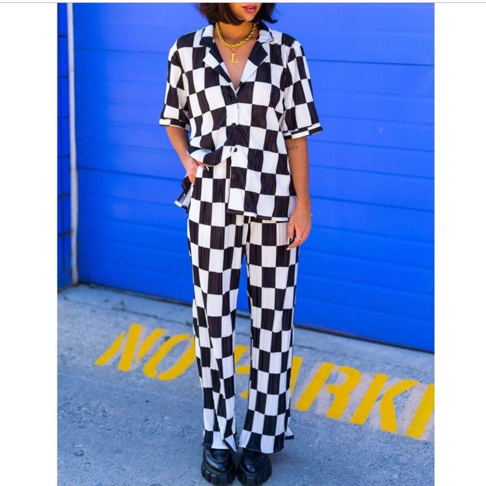 Dressed in Lala The World is Yours Plisse Set in Checkered